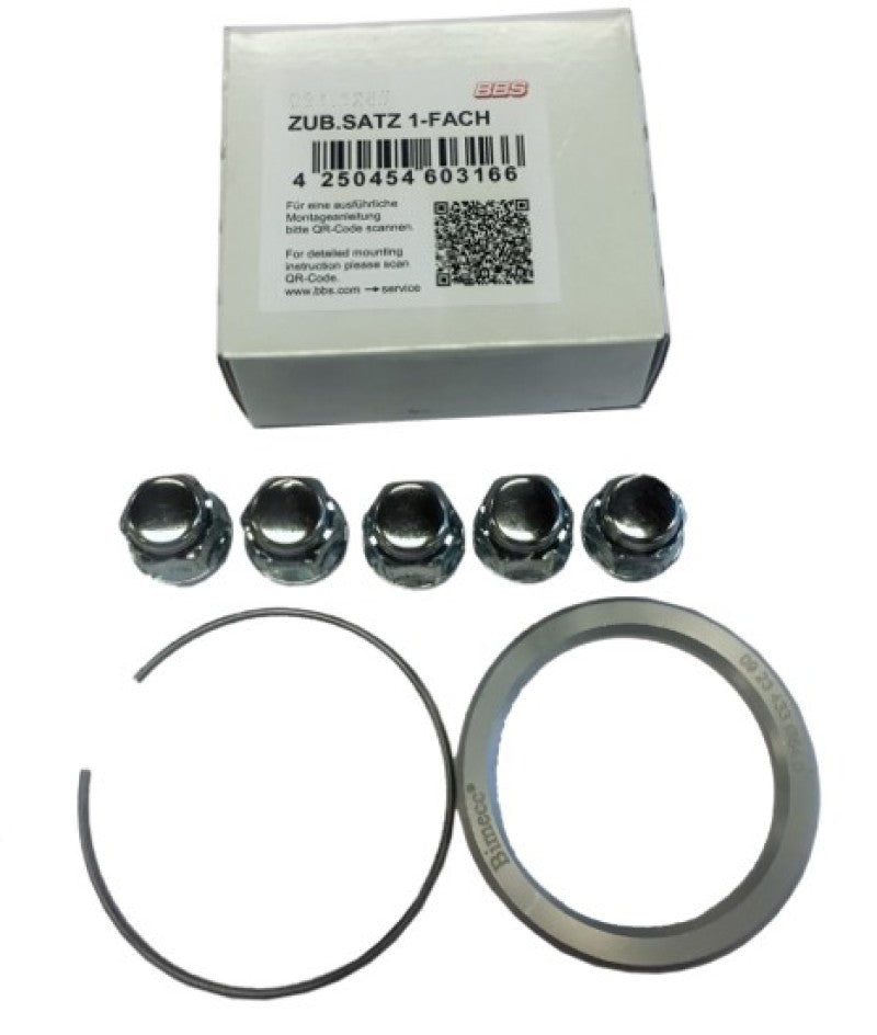 KIT BBS PFS - Subaru 5x114.3 - Incluye anillo de diámetro interior de 56 mm, diámetro exterior de 82 mm, clip de 82 mm y tuercas de seguridad