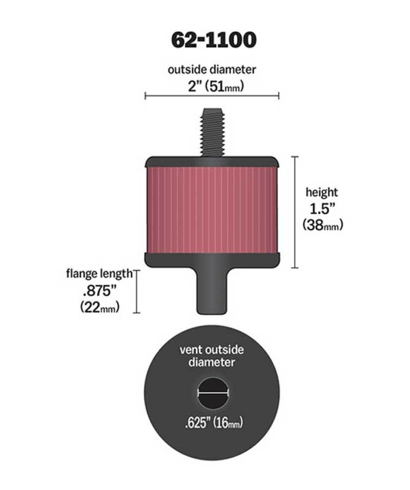 K&N 62-1100 Crankcase Vent Filter - 0.5in Vent x 2in OD x 1.5in H