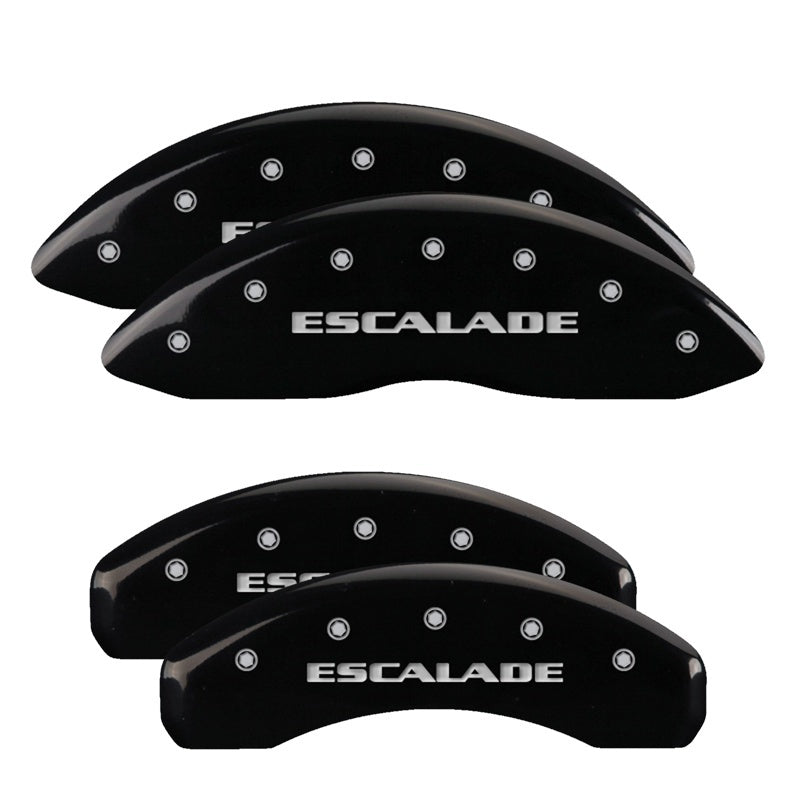 MGP Caliper Covers Engraved Front & Rear Escalade Black Finish Silver Characters — Fits 2007-2018 Cadillac Escalade