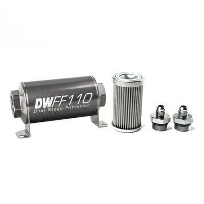 DeatschWerks Stainless Steel -6AN 10 Micron Inline Fuel Filter Housing Kit — Universal Fitment