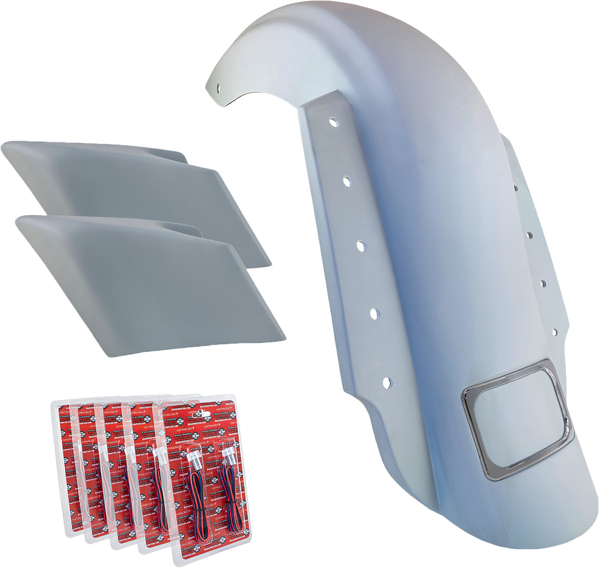 Baggernation 3-Piece Fender KIT Dual Outlet Chrome License Frame/Stretched (KIT-3PC-DO-STR-C)