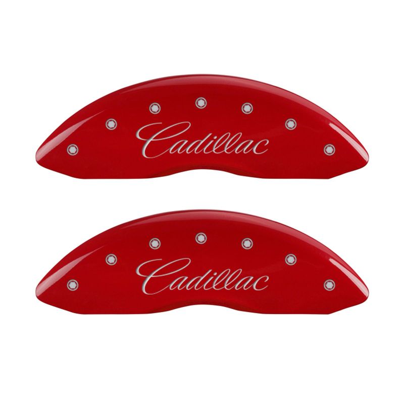 MGP Caliper Covers Engraved Cursive/CTS Red/Silver Set of 4 — Fits 2008-2019 Cadillac CTS