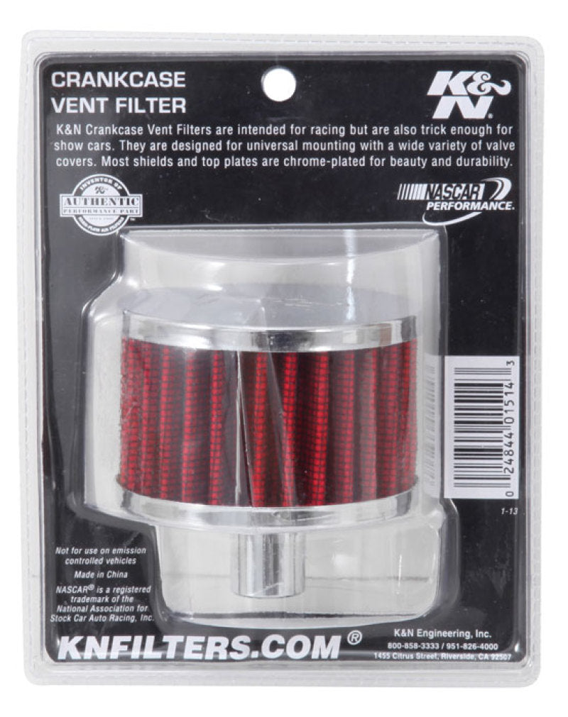 K&N 62-1160 Crankcase Vent Filter — 3/4in Vent, 3in Diameter, 2in Height, Chrome Top