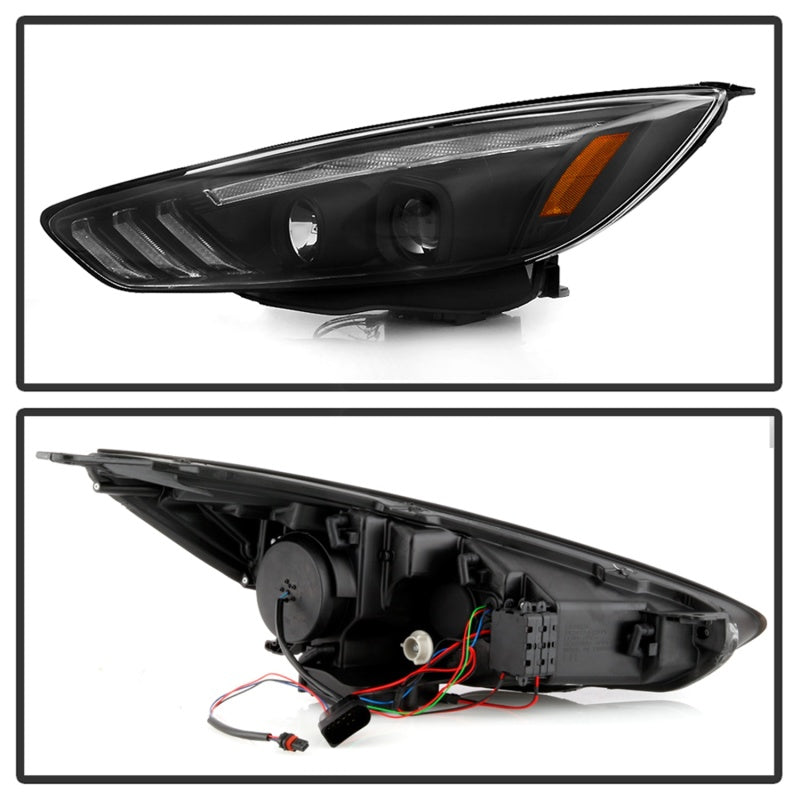 Spyder 15-18 Ford Focus Projector Headlights - Seq Turn Light Bar - Black PRO-YD-FF15-LBSEQ-BK