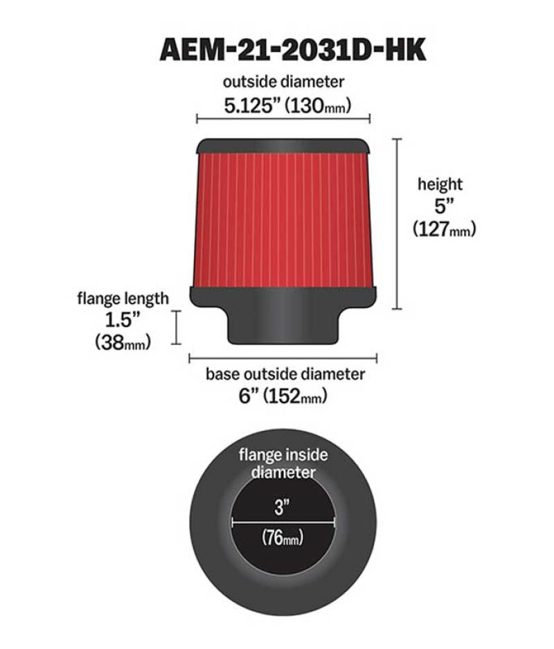 AEM Dryflow 3in. Round Tapered Air Filter — Universal Fit