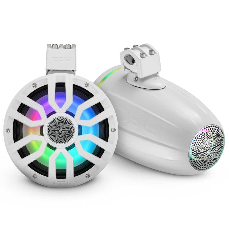 DS18 8in NXL-iQ Marine Tower Speaker with Digital LEDs Neodymium Magnet 1in Driver 350W 4Ohm White (NXL-IQ8TPNEO/WH)