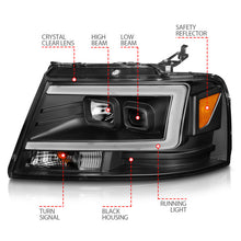 Cargar imagen en el visor de la galería, ANZO 2004-2008 Ford  F-150 Projector Headlights w/ Light Bar Black Housing