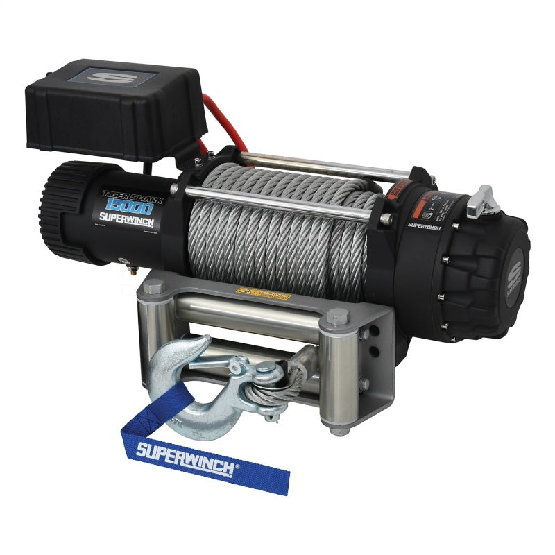 Cabrestante Superwinch de 15 000 libras, 12 V CC, 7/16 in x 82 ft, cable de acero, modelo Tiger Shark 11500