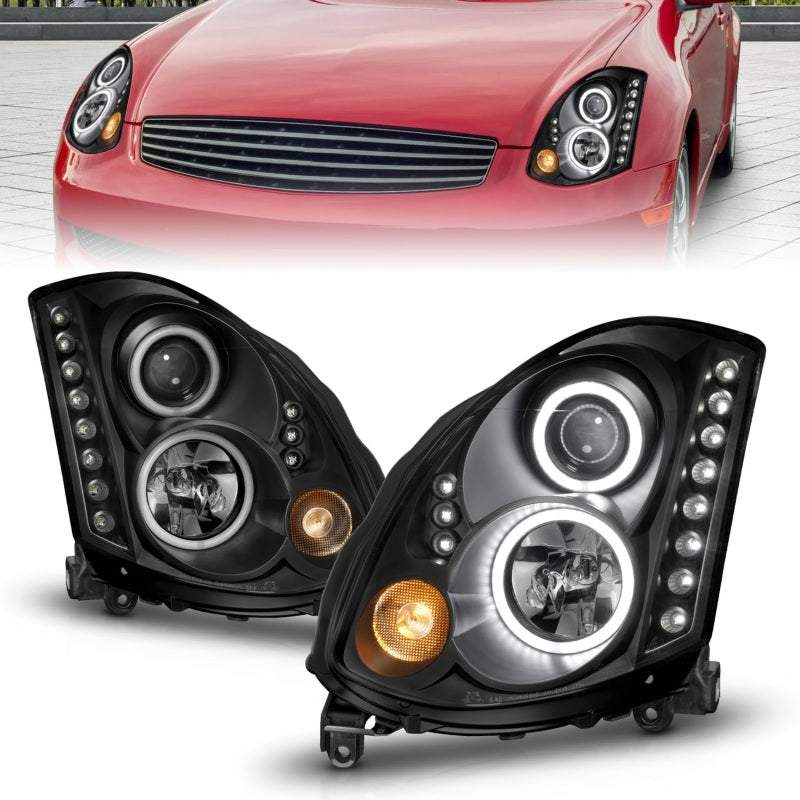 Faros delanteros con proyector ANZO 2003-2007 Infiniti G35 con Halo negro (CCFL) (compatible con HID)