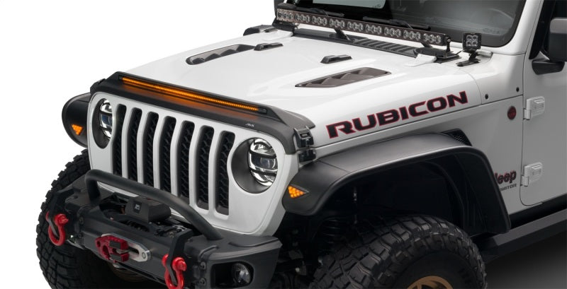 AVS 2018-2019 Jeep Wrangler (JL) Aeroskin Low Profile Hood Shield w/ Lights - Black