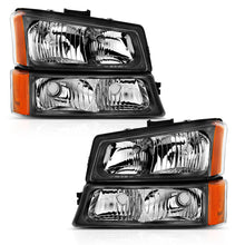 Cargar imagen en el visor de la galería, ANZO 2003-2006 Chevy Silverado Crystal Headlight w/ Signal Light Black Amber (4 pcs)