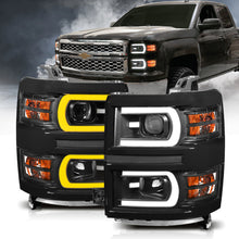 Cargar imagen en el visor de la galería, ANZO 14-15 Chevrolet Silverado 1500 Projector Headlights w/ Plank Style Switchback Black w/ Amber