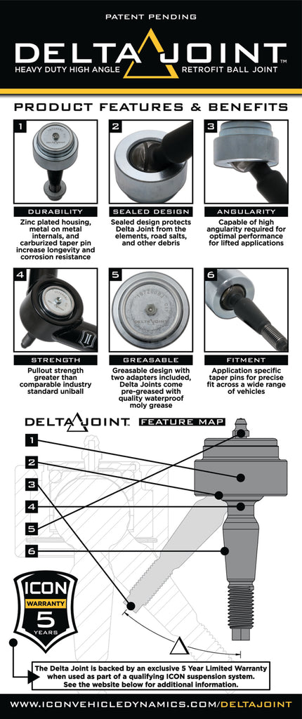 ICON 2005+ Toyota Tacoma Tubular Upper Control Arm Delta Joint Kit