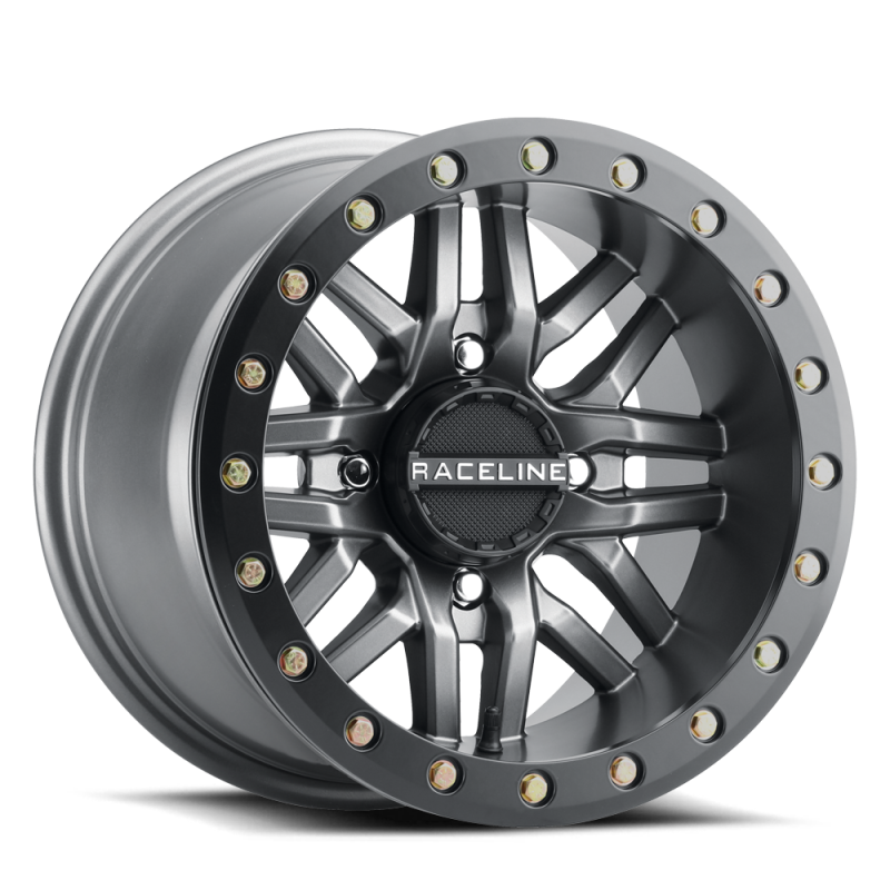 Raceline A91G Ryno 15x10in/4x156 BP/0mm Offset/132.5mm Bore - Gunmetal & Black Ring Beadlock Wheel (A91G-51056-55)