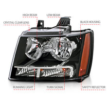 Cargar imagen en el visor de la galería, ANZO 2007-2014 Chevrolet Tahoe/Suburban Crystal Headlights Black