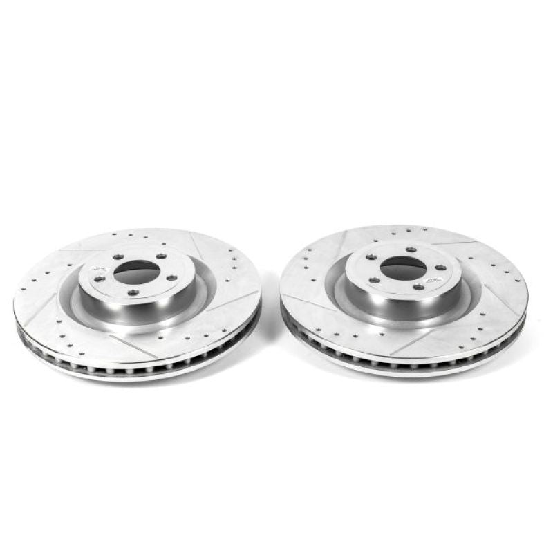 Power Stop Evolution Drilled & Slotted Rotors Front Pair — Fits 2015-2022 Ford Mustang GT/Mach 1/Bullitt