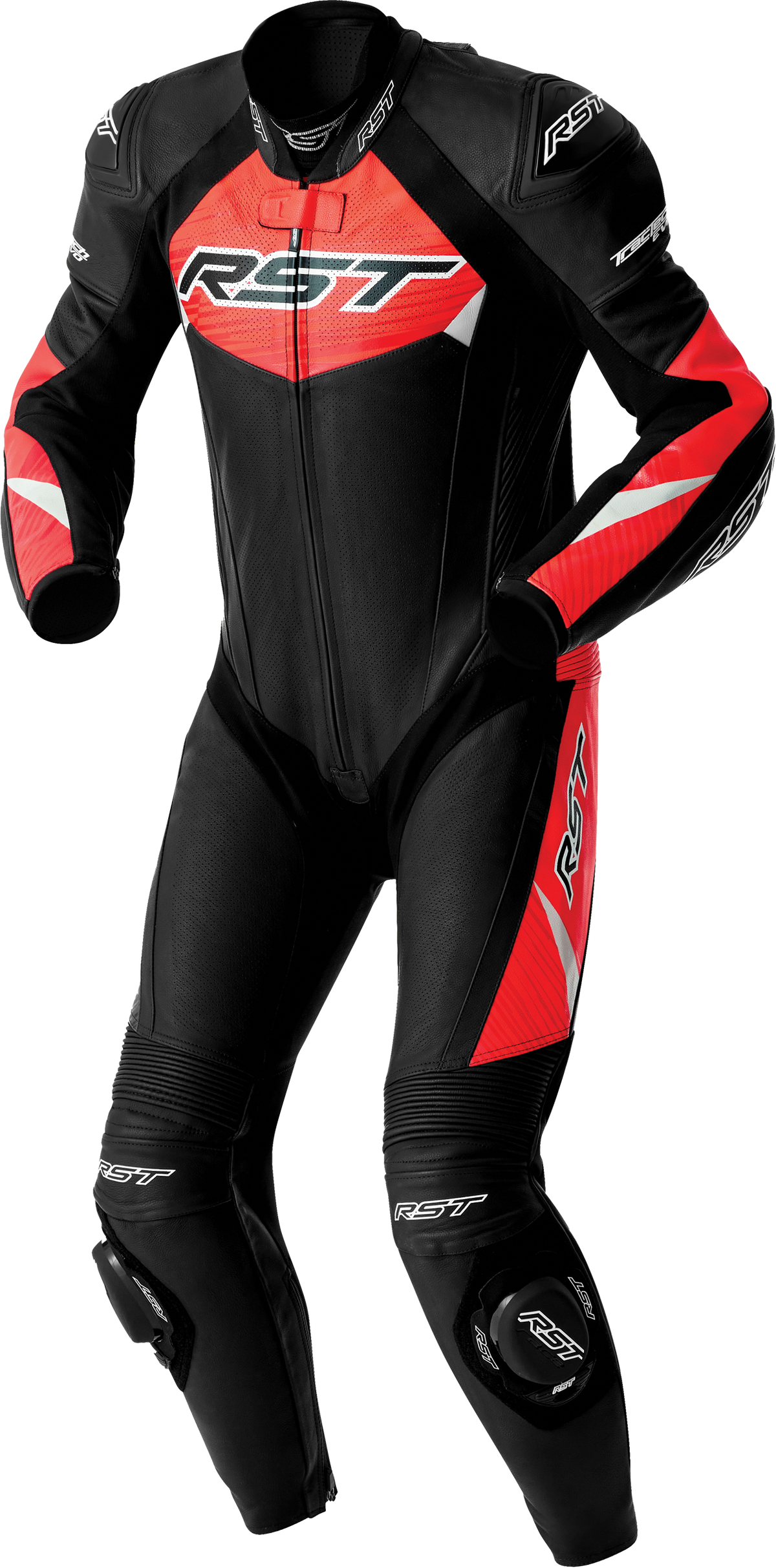 RST Tractech EVO D3O Suit BLK/FLO RED Leather XL (103634F.RED-46)