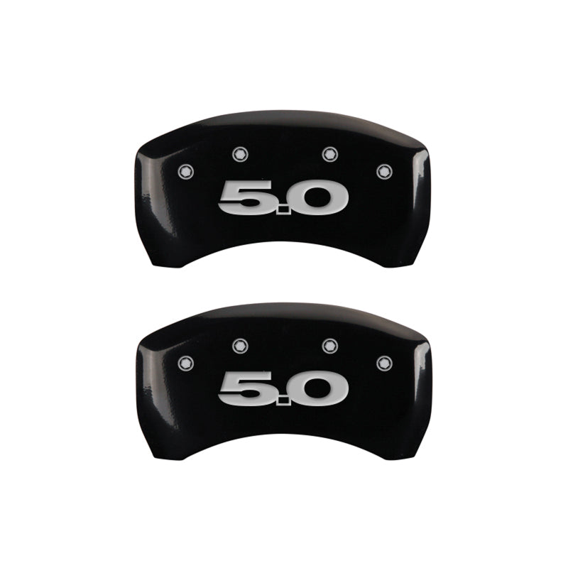 MGP Black Caliper Covers Engraved Mustang 5.0 Front/Rear Set — Fits 2010-2014 Ford Mustang