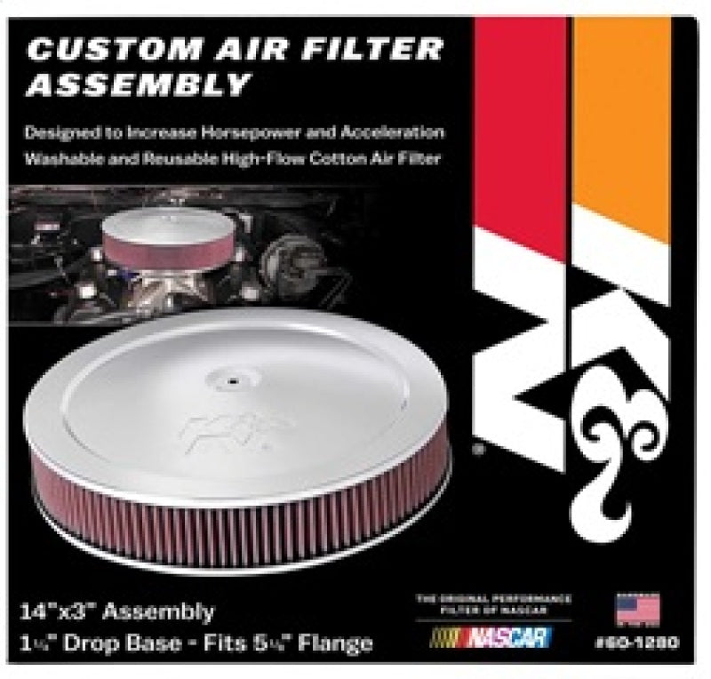 K&N 14in Red Custom Air Cleaner Assembly - 5.125in ID x 14in OD x 2.75in H w/ 1.25in Drop Base