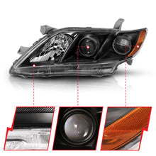 Cargar imagen en el visor de la galería, Faros delanteros con proyector ANZO 2007-2009 para Toyota Camry, color negro y ámbar