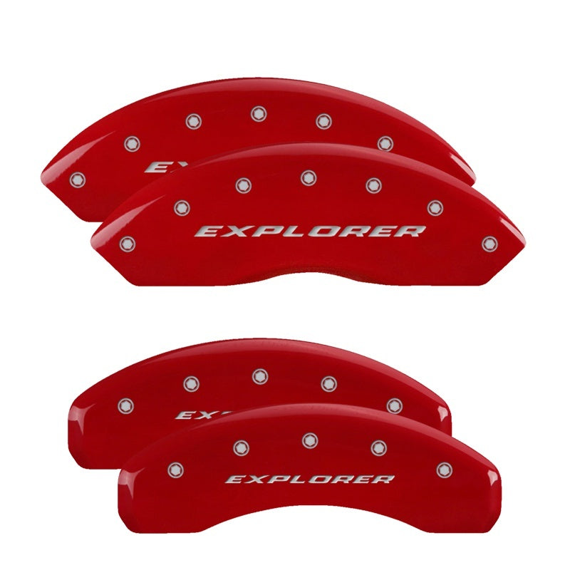 MGP 2012+ Ford Explorer Engraved Front and Rear Caliper Covers - Red - Silver Characters