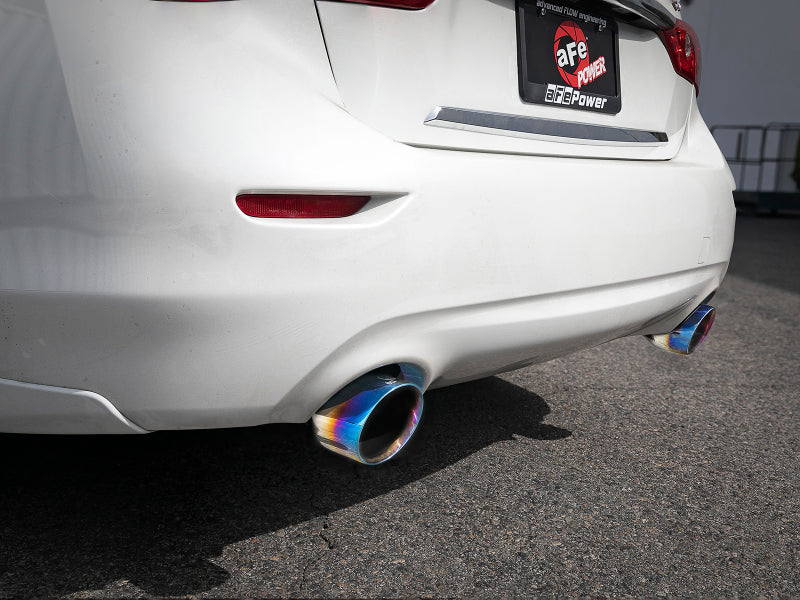 aFe Takeda 2.5in 304 SS Cat-Back Exhaust System w/ Blue Flame Tips 16-18 Infiniti Q50 V6-3.0L (tt)