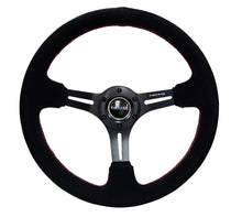 Cargar imagen en el visor de la galería, NRG Reinforced Steering Wheel (350mm / 3in. Deep) Blk Suede w/Red Stitching &amp; 5mm Spokes w/Slits