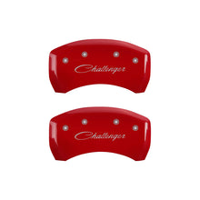 Cargar imagen en el visor de la galería, MGP 4 Caliper Covers Engraved Front &amp; Rear Cursive/Challenger Red finish silver ch