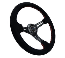 Cargar imagen en el visor de la galería, NRG Reinforced Steering Wheel (350mm / 3in. Deep) Blk Suede w/Red Stitching &amp; 5mm Spokes w/Slits