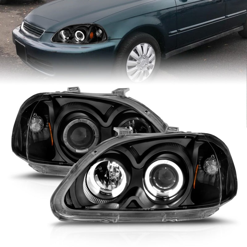 Faros delanteros con proyector ANZO 1996-1998 Honda Civic con Halo negro