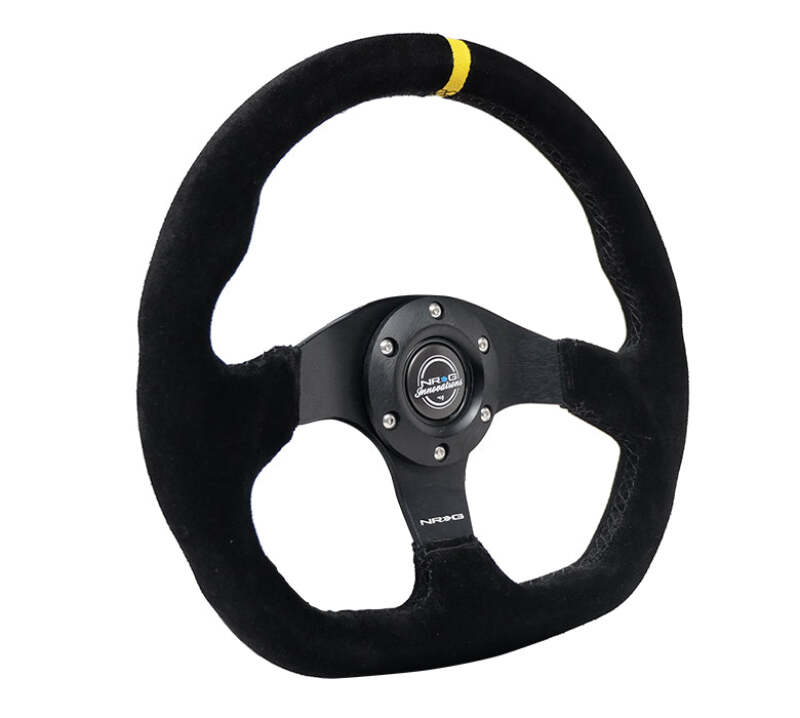 NRG RST-024MB-S-Y Reinforced Steering Wheel 320mm Suede Flat Bottom w/Yellow Mark