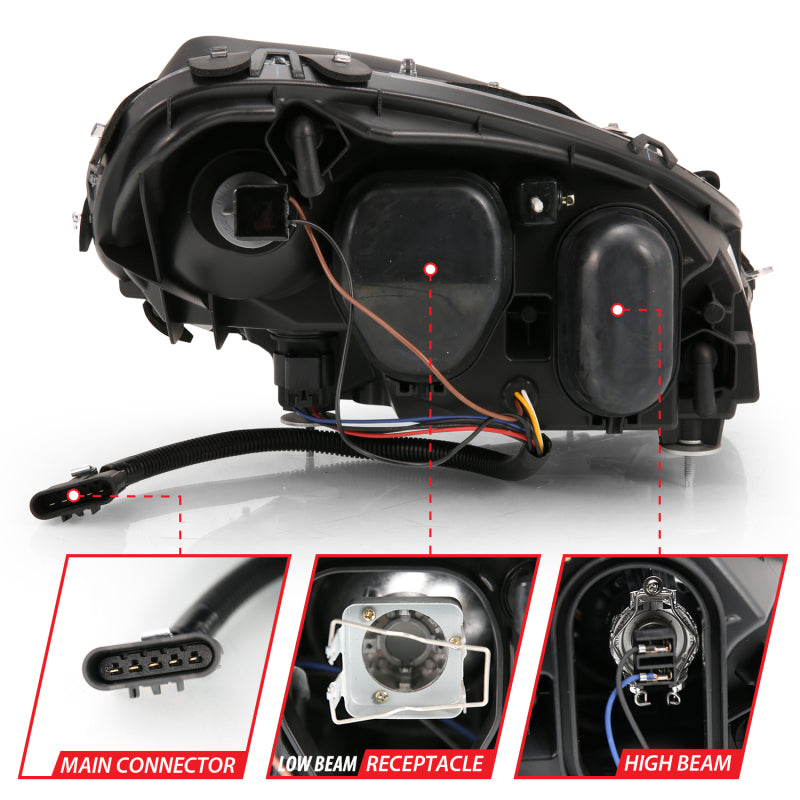 ANZO 2005-2013 Chevy Corvette Proyector Estilo Plank Switchback HL Negro Ámbar