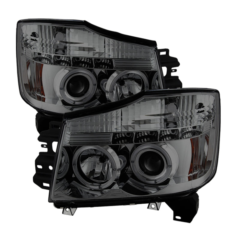 Faros delanteros de proyector LED Halo LED Smke Spyder Nissan Titan 04-14/Armada 04-07 PRO-YD-NTI04-HL-SM