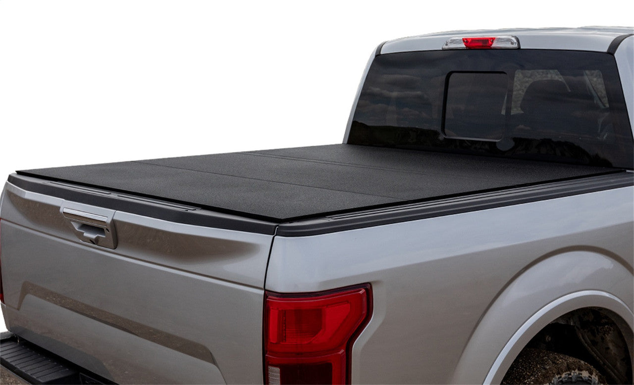 Access 2022+ Rivian R1T 4ft 6in Bed (w/ OEM Tonneau Track) LOMAX Folding Hard Cover - Black Urethane